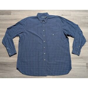 Ralph‎ Lauren Men's Navy Blue Plaid Cotton Long Sleeve Button Up Shirt Size 2XLT
